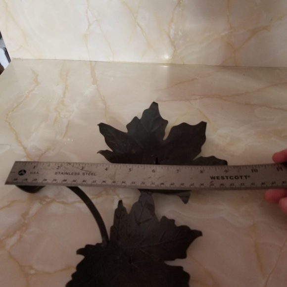 VINTAGE METAL LEAVES CANDLE HOLDER 9"Lx10"WWith PRICKET - Picture 4 of 6